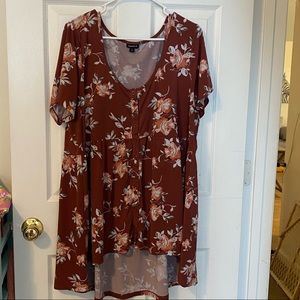 Torrid High-Low Burgundy/Wine Shirt with Flowers